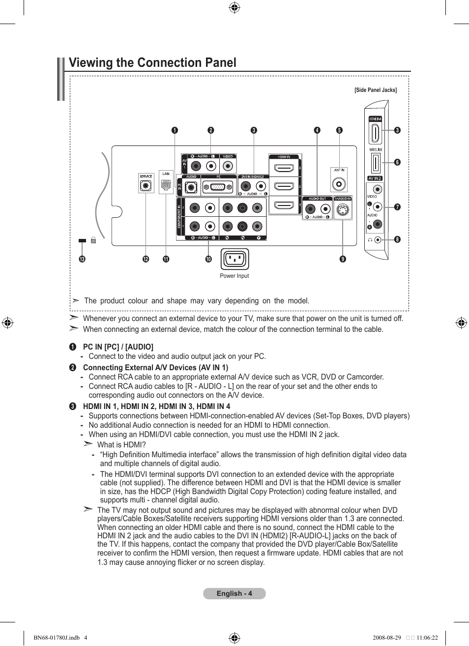 Viewing the connection panel | Samsung BN68-01780J-00 User Manual | Page 6 / 79