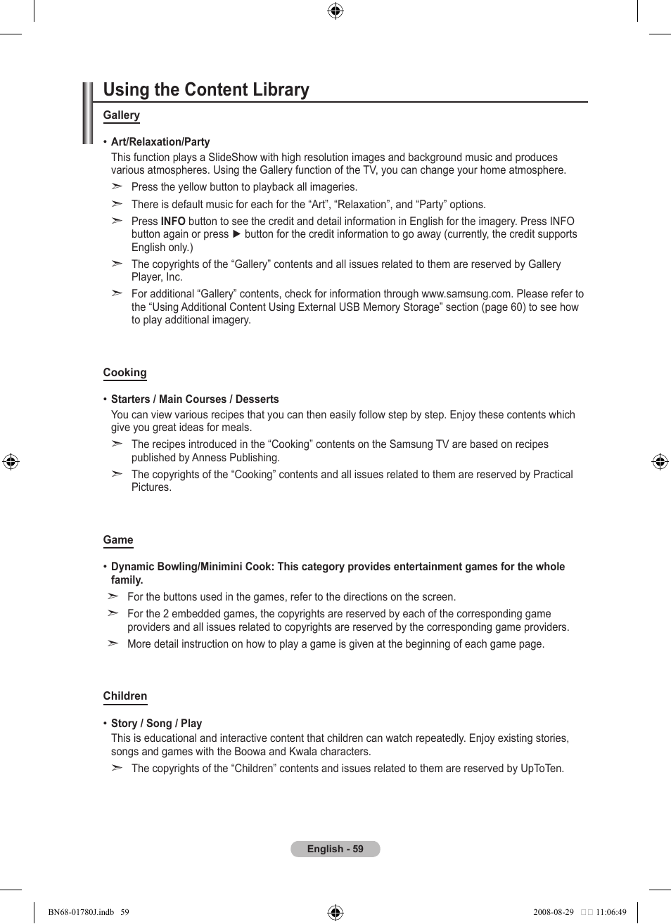 Using the content library | Samsung BN68-01780J-00 User Manual | Page 61 / 79