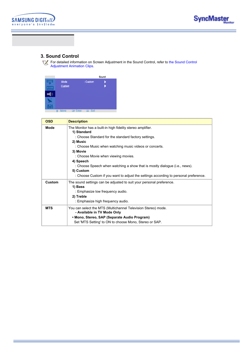 Osd functions, Sound control | Samsung 173MP User Manual | Page 39 / 64