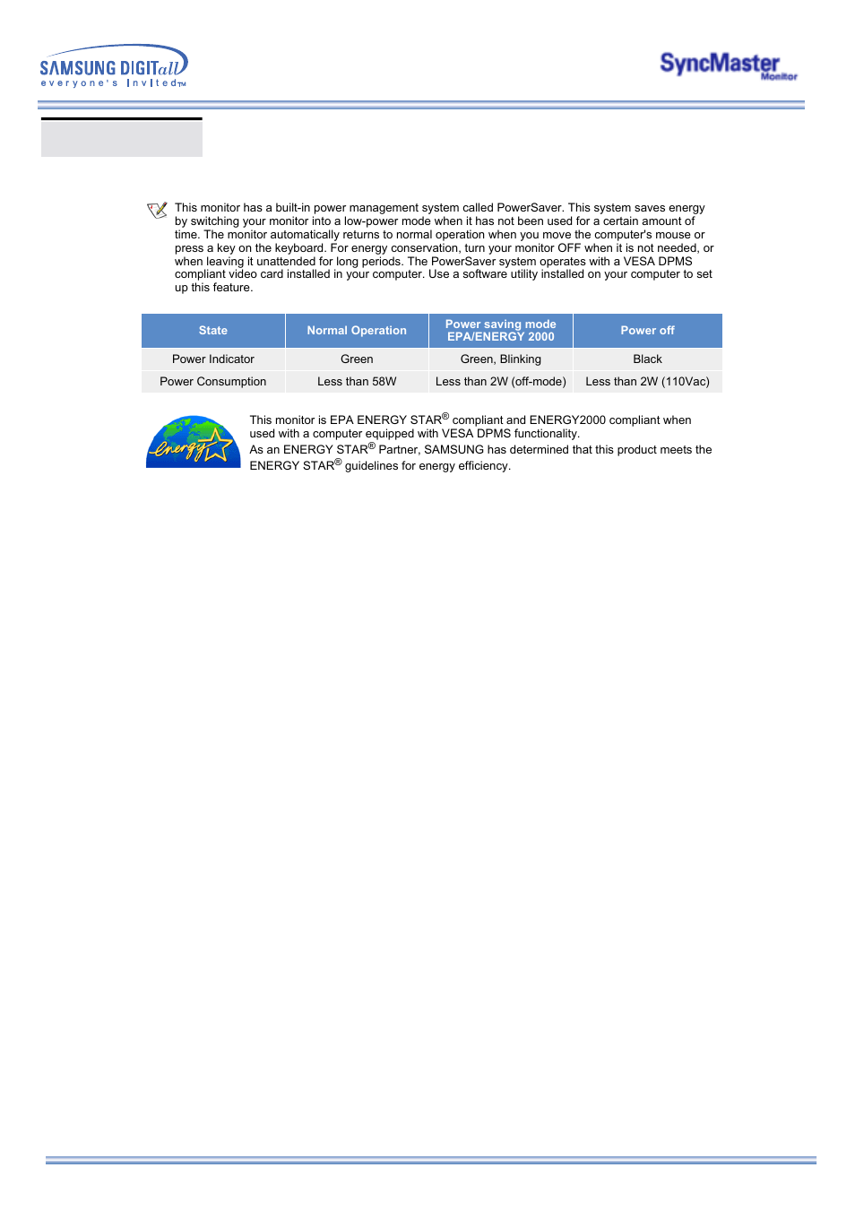 Powersaver | Samsung 173MP User Manual | Page 51 / 64