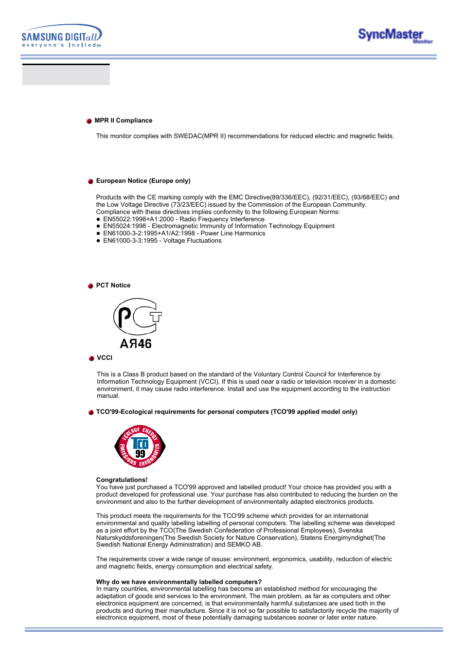Regulatory | Samsung 173MP User Manual | Page 58 / 64