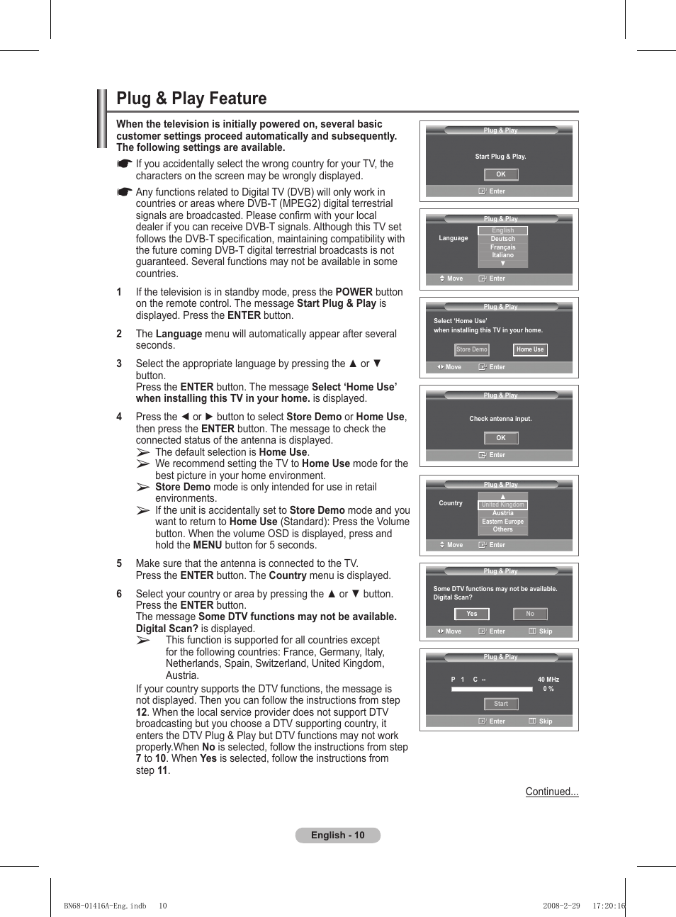 Plug & play feature | Samsung BN68-01416A-00 User Manual | Page 10 / 425