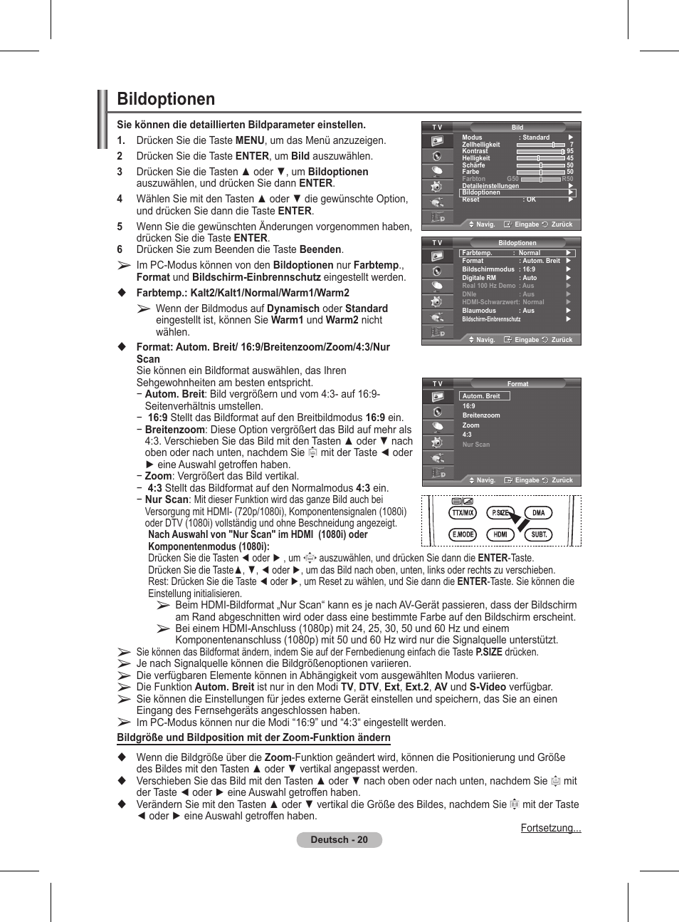 Bildoptionen | Samsung BN68-01416A-00 User Manual | Page 126 / 425