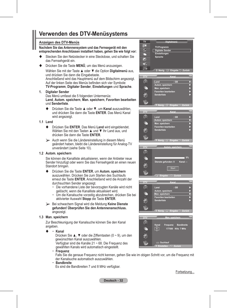 Verwenden des dtv-menüsystems | Samsung BN68-01416A-00 User Manual | Page 138 / 425