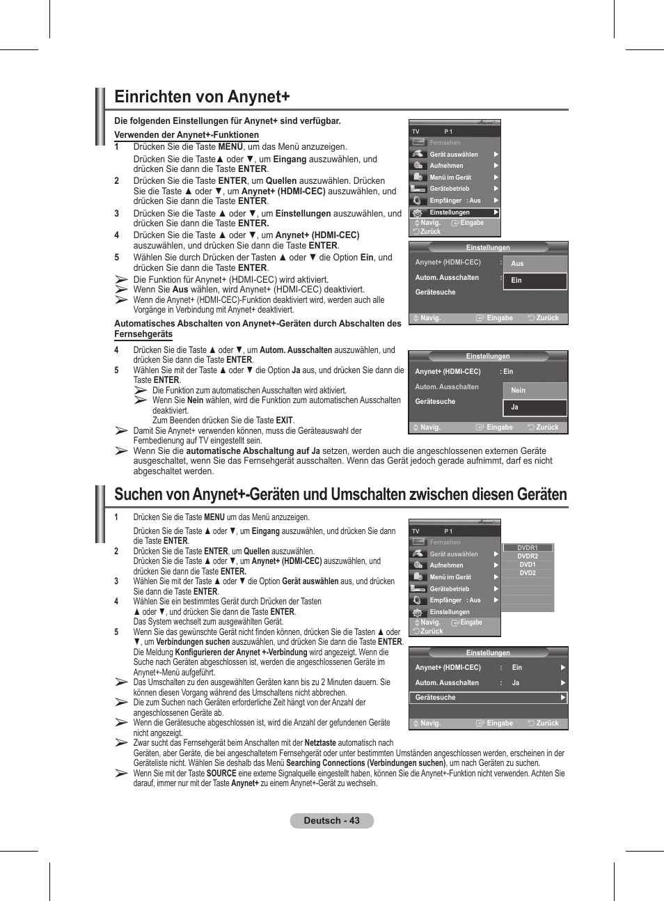 Einrichten von anynet | Samsung BN68-01416A-00 User Manual | Page 149 / 425