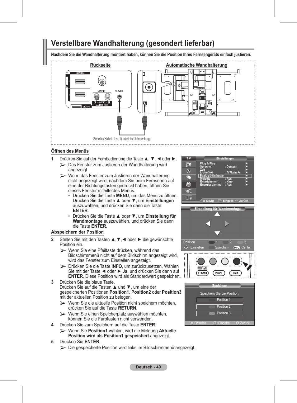 Verstellbare wandhalterung (gesondert lieferbar) | Samsung BN68-01416A-00 User Manual | Page 155 / 425