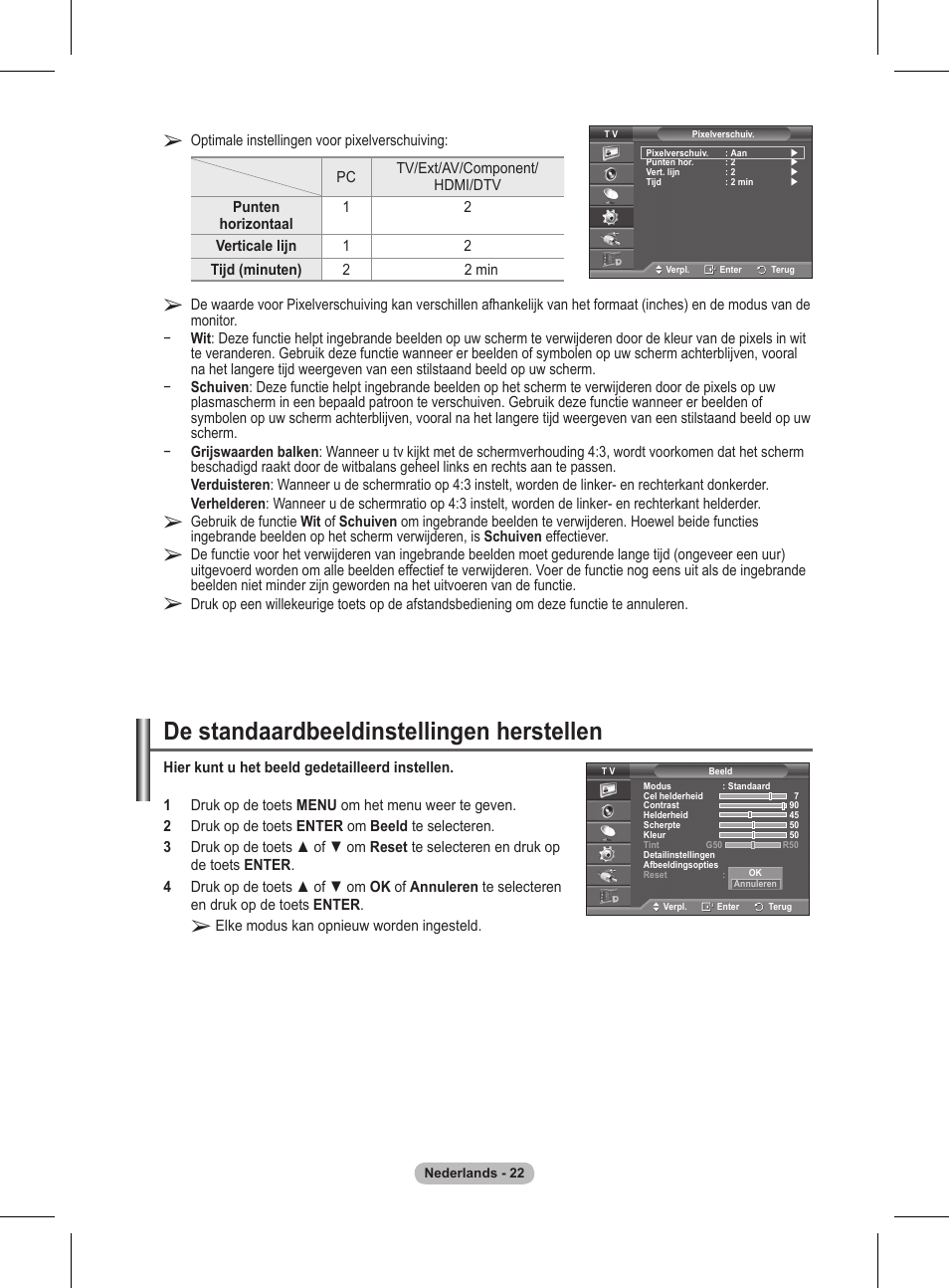 De standaardbeeldinstellingen herstellen | Samsung BN68-01416A-00 User Manual | Page 181 / 425