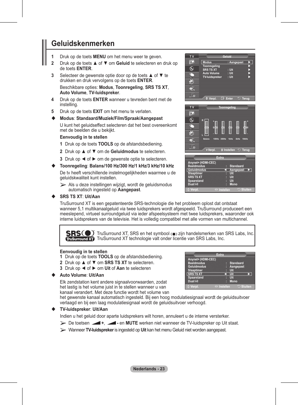 Geluidskenmerken | Samsung BN68-01416A-00 User Manual | Page 182 / 425