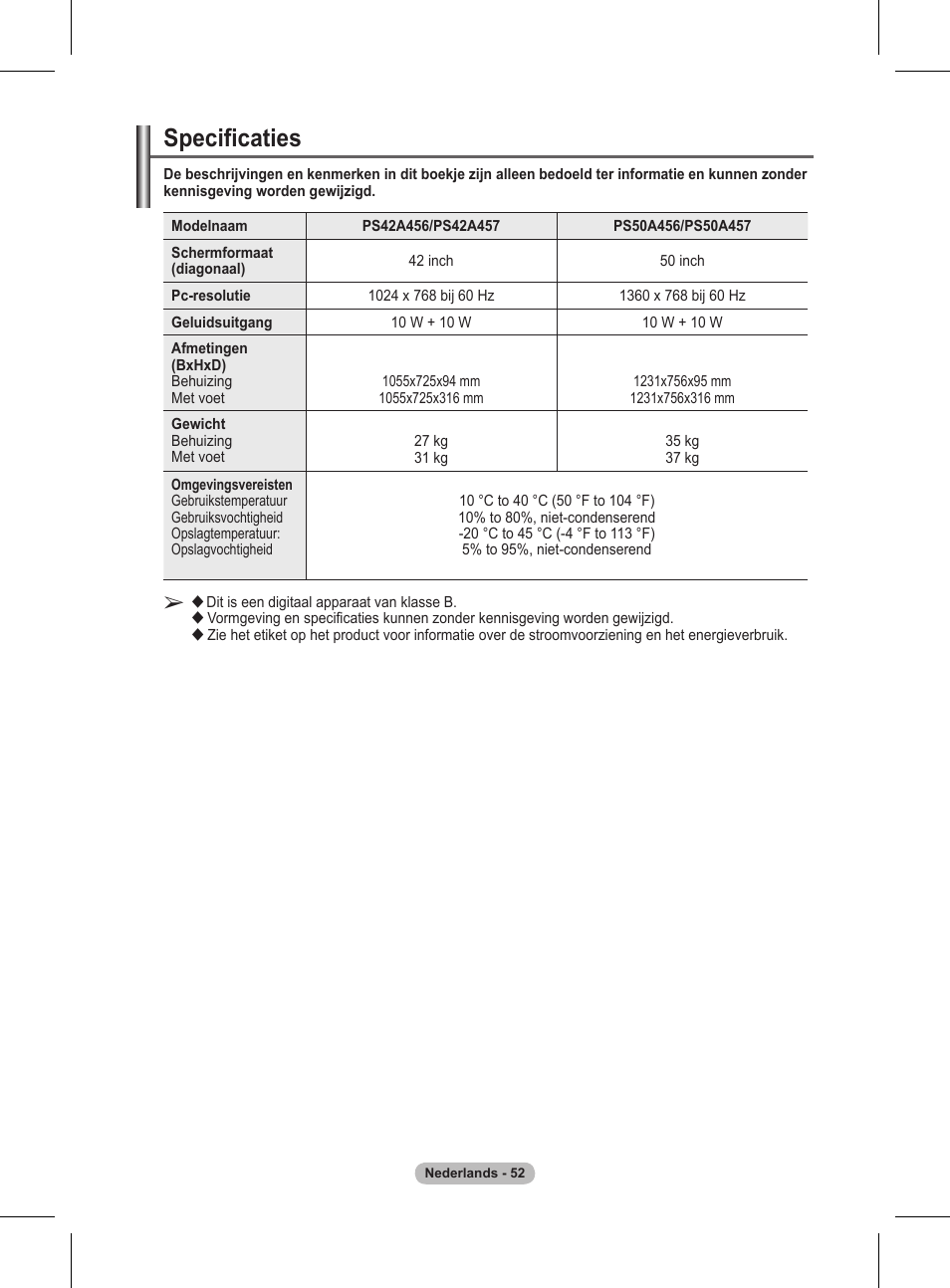 Specificaties | Samsung BN68-01416A-00 User Manual | Page 211 / 425