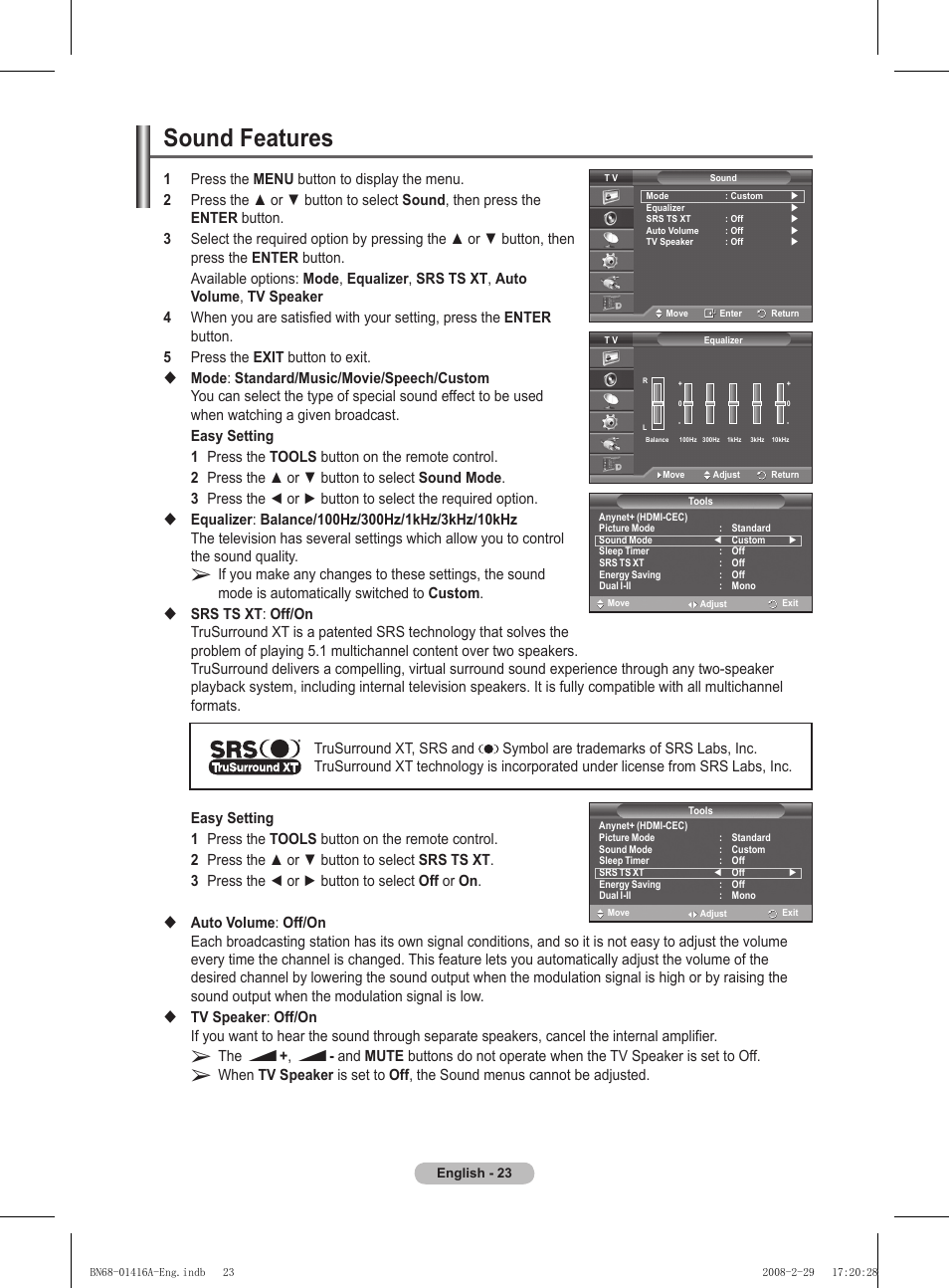 Sound features | Samsung BN68-01416A-00 User Manual | Page 23 / 425