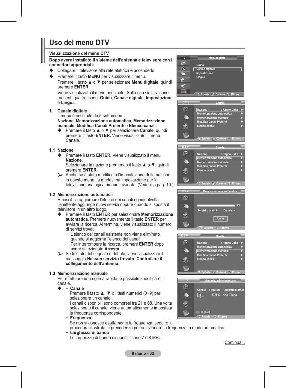 Uso del menu dtv | Samsung BN68-01416A-00 User Manual | Page 244 / 425