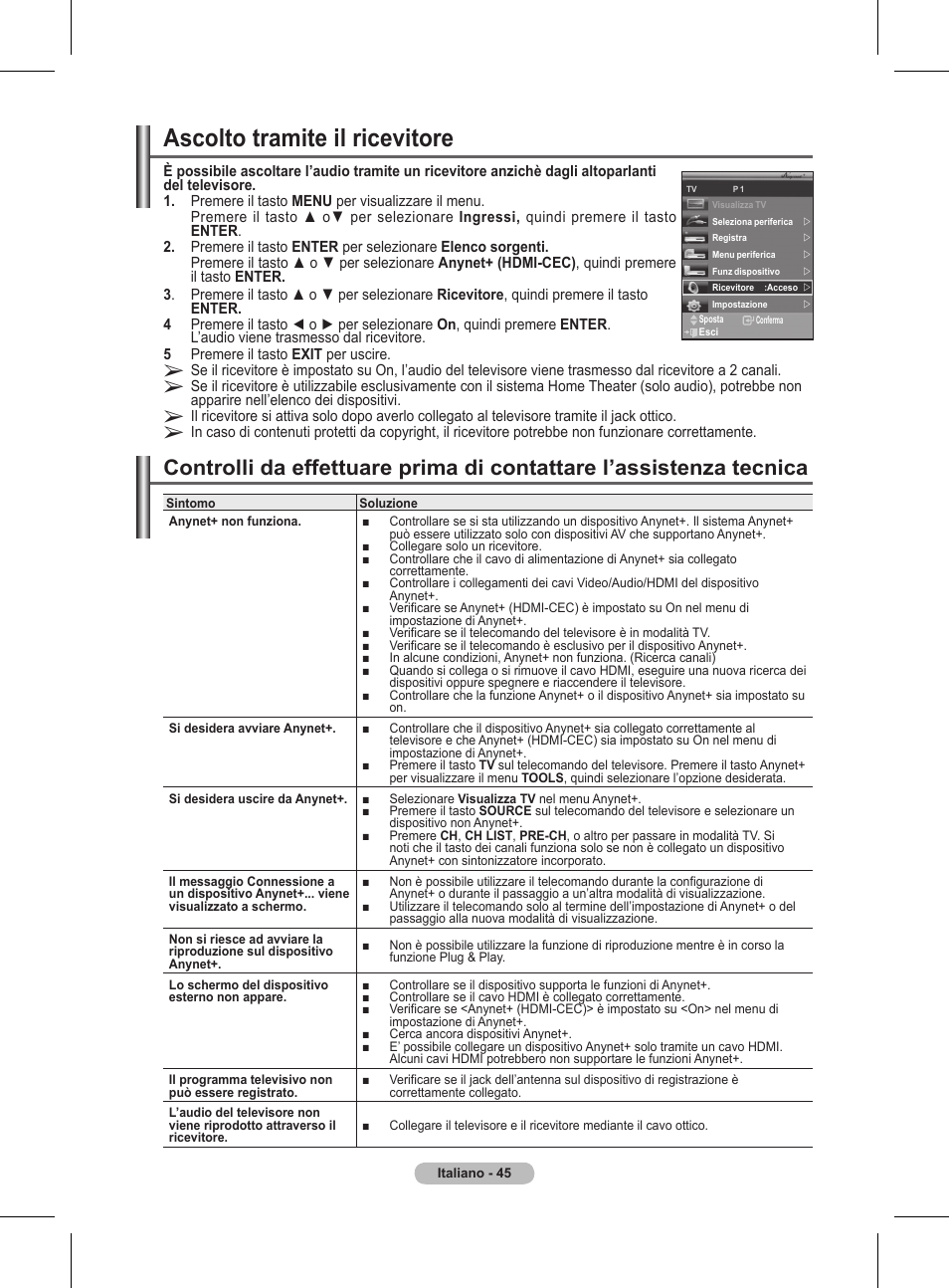 Ascolto tramite il ricevitore | Samsung BN68-01416A-00 User Manual | Page 257 / 425