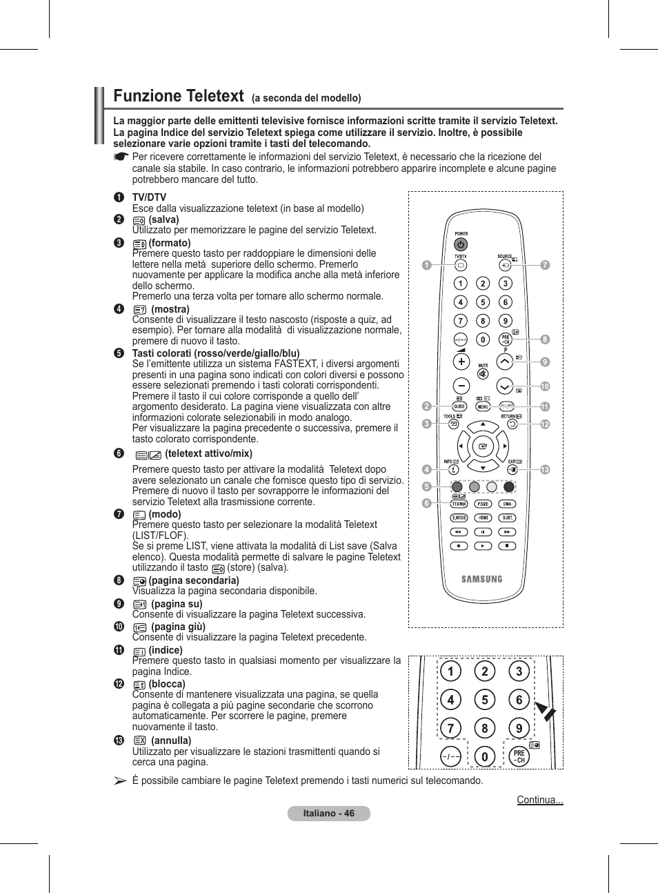 Funzione teletext | Samsung BN68-01416A-00 User Manual | Page 258 / 425