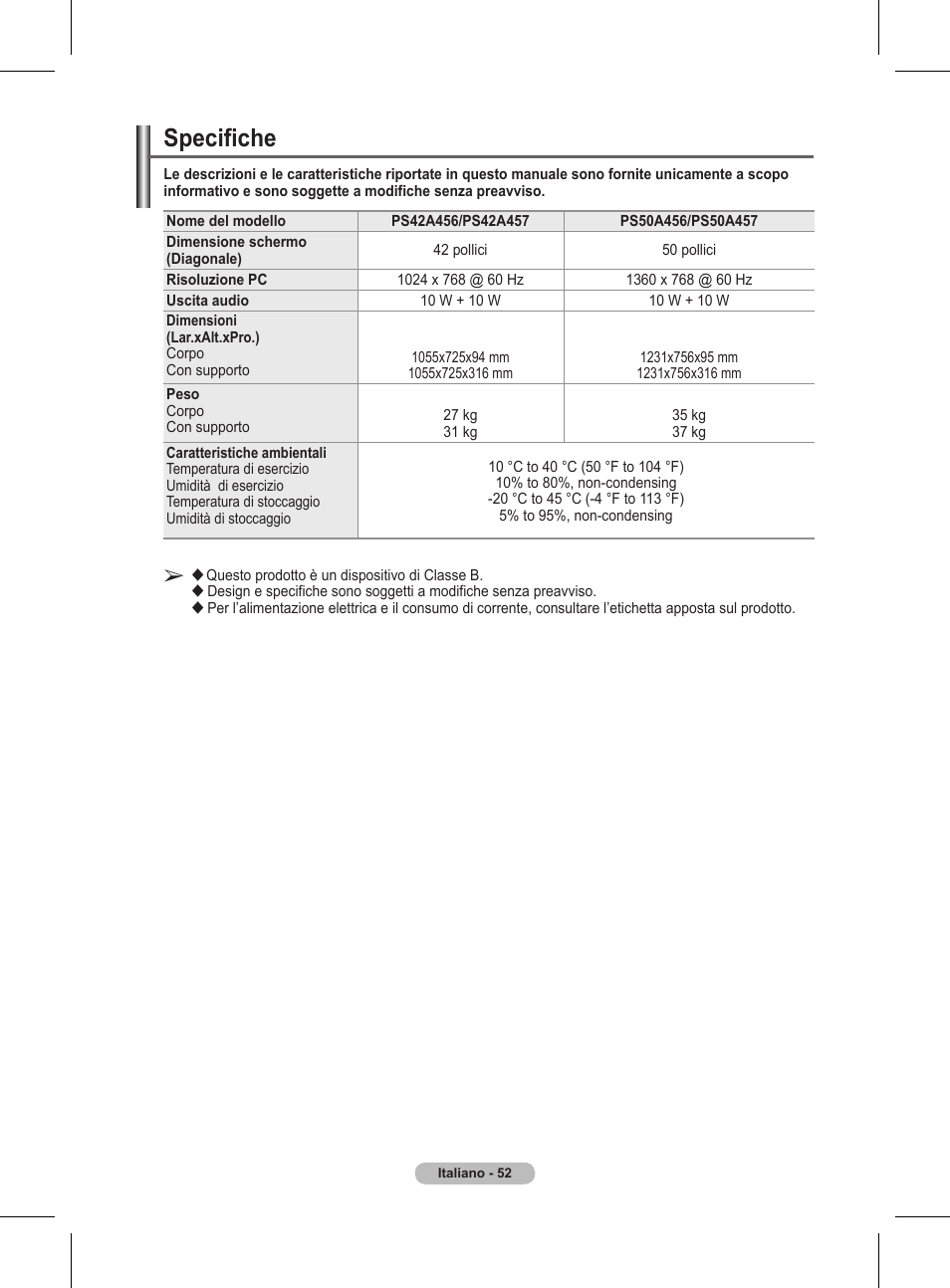 Specifiche | Samsung BN68-01416A-00 User Manual | Page 264 / 425