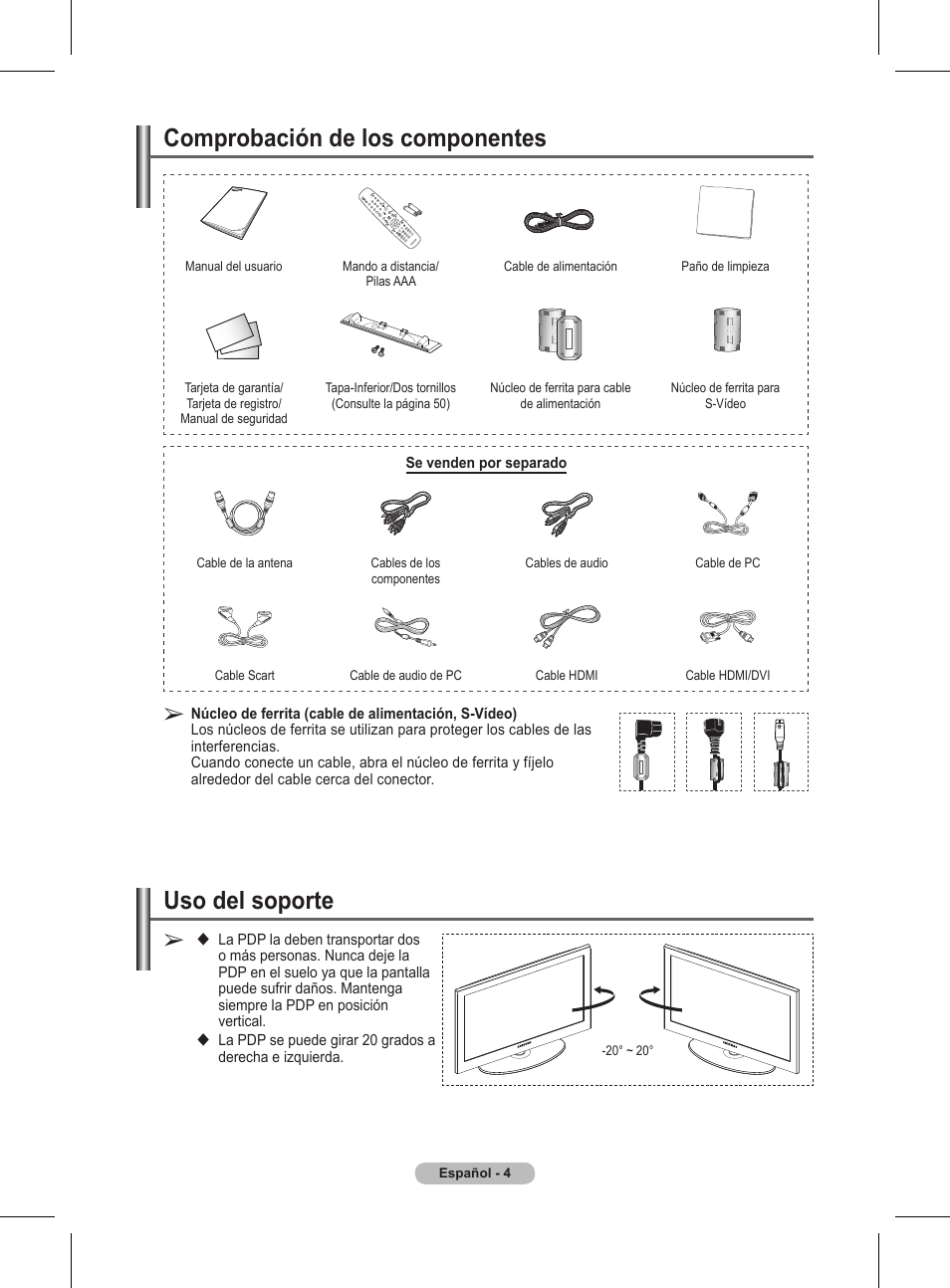 Uso del soporte, Comprobación de los componentes | Samsung BN68-01416A-00 User Manual | Page 269 / 425