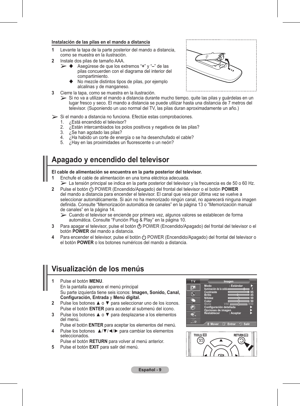 Apagado y encendido del televisor, Visualización de los menús | Samsung BN68-01416A-00 User Manual | Page 274 / 425