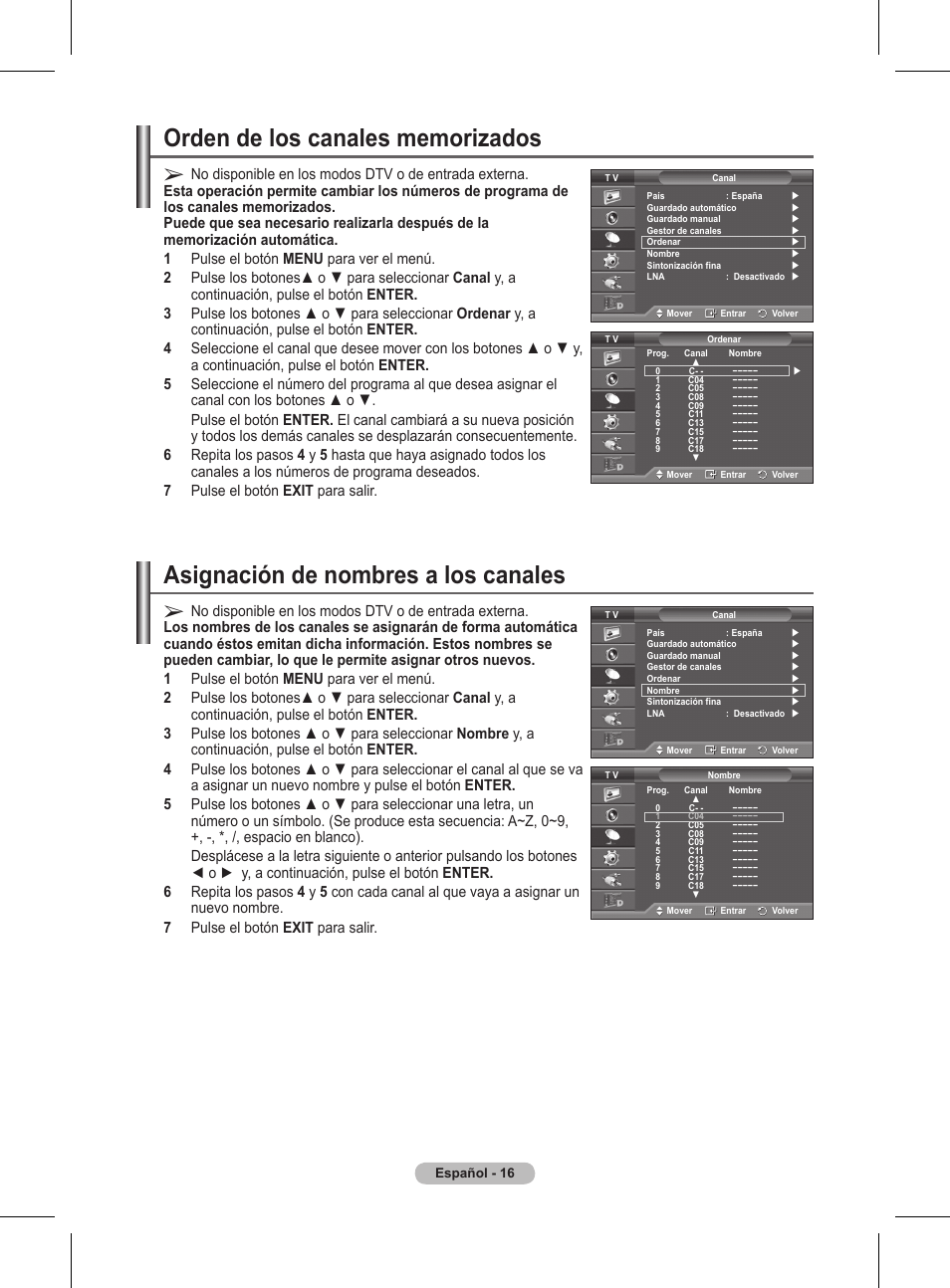 Asignación de nombres a los canales | Samsung BN68-01416A-00 User Manual | Page 281 / 425