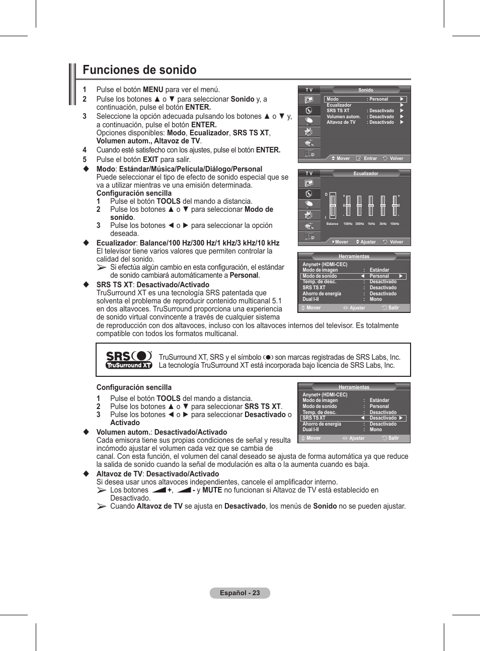 Funciones de sonido | Samsung BN68-01416A-00 User Manual | Page 288 / 425