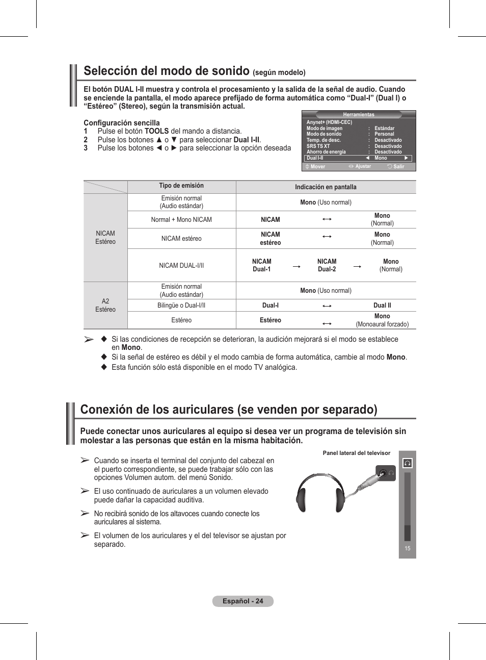 Selección del modo de sonido | Samsung BN68-01416A-00 User Manual | Page 289 / 425