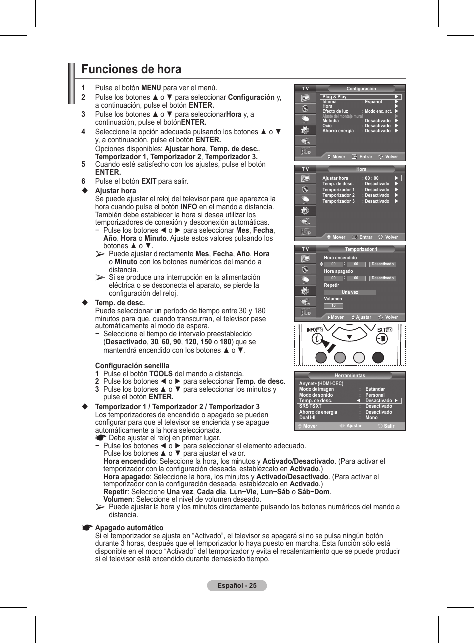 Funciones de hora | Samsung BN68-01416A-00 User Manual | Page 290 / 425