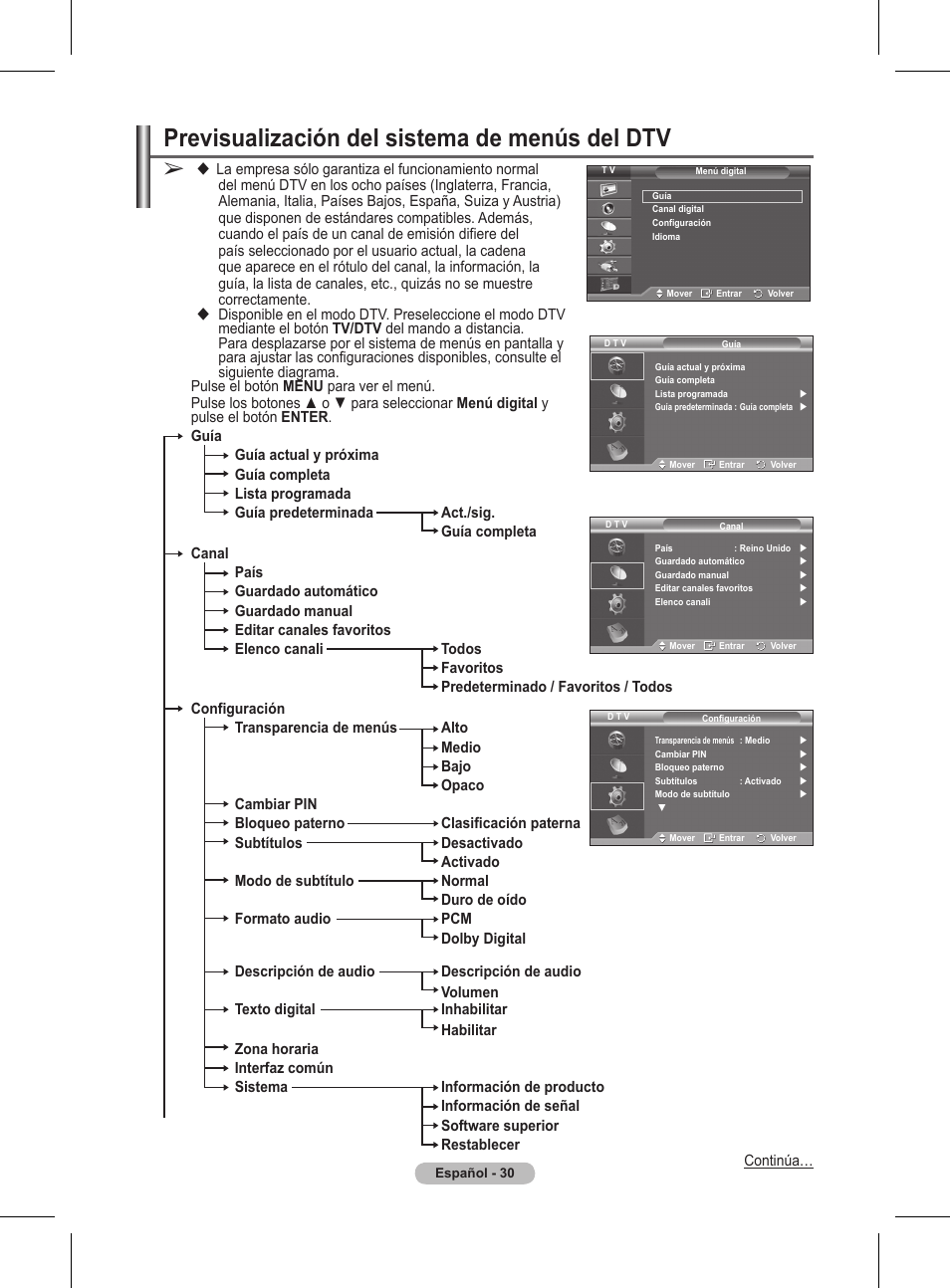 Previsualización del sistema de menús del dtv | Samsung BN68-01416A-00 User Manual | Page 295 / 425