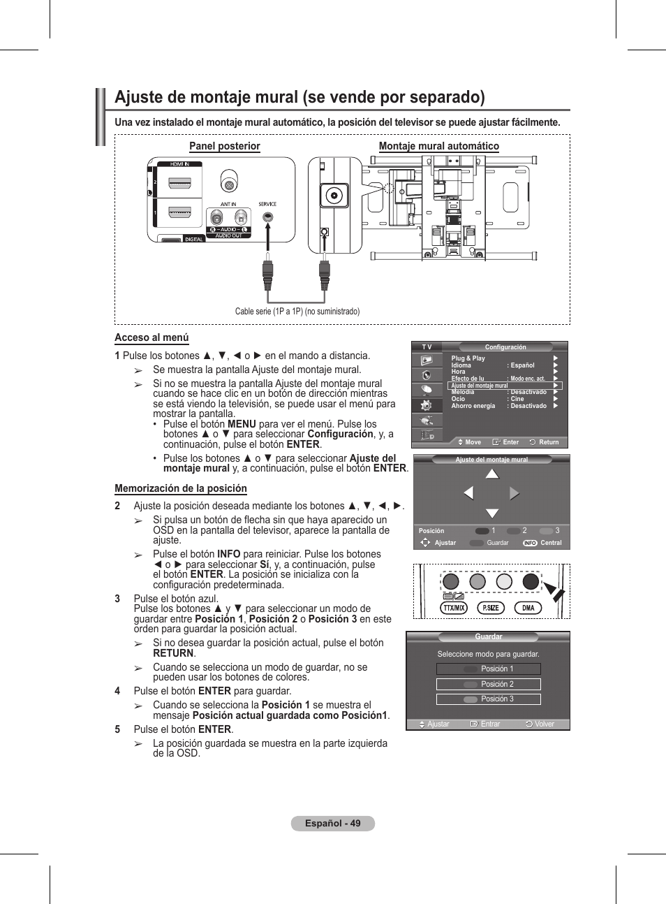 Ajuste de montaje mural (se vende por separado) | Samsung BN68-01416A-00 User Manual | Page 314 / 425