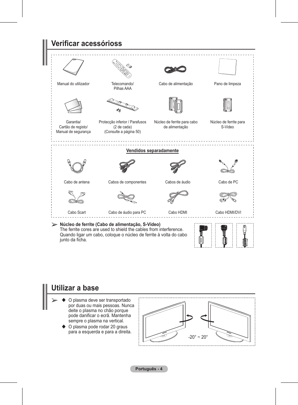 Utilizar a base, Verificar acessórioss | Samsung BN68-01416A-00 User Manual | Page 322 / 425