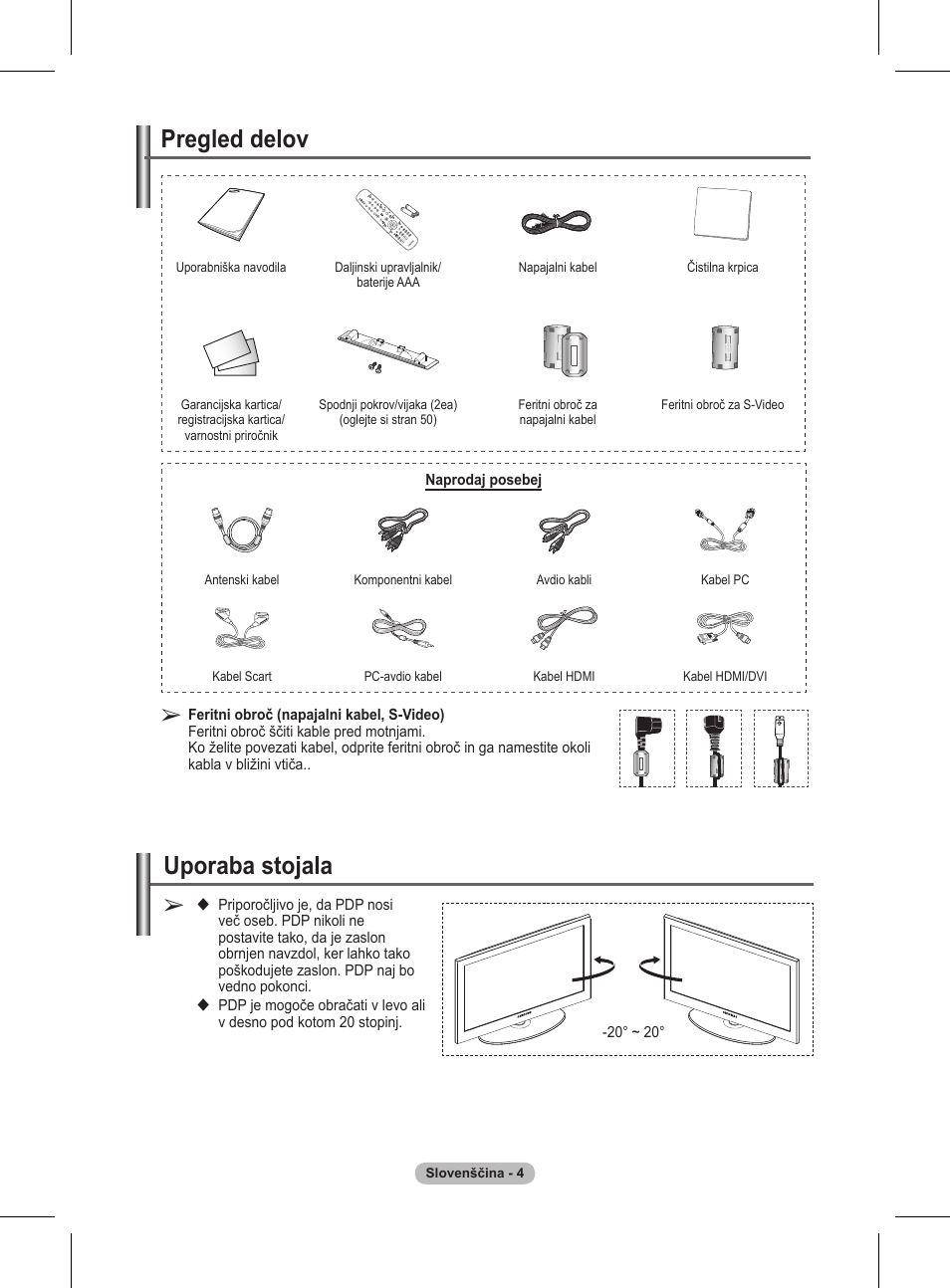 Uporaba stojala, Pregled delov | Samsung BN68-01416A-00 User Manual | Page 375 / 425