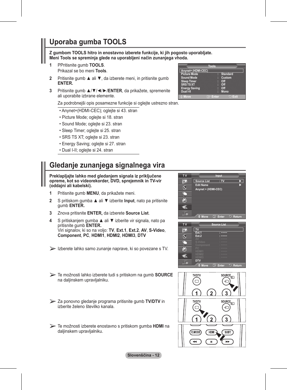 Uporaba gumba tools, Gledanje zunanjega signalnega vira | Samsung BN68-01416A-00 User Manual | Page 383 / 425