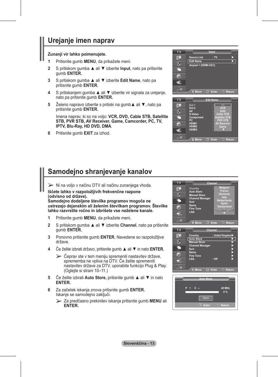Urejanje imen naprav, Samodejno shranjevanje kanalov | Samsung BN68-01416A-00 User Manual | Page 384 / 425