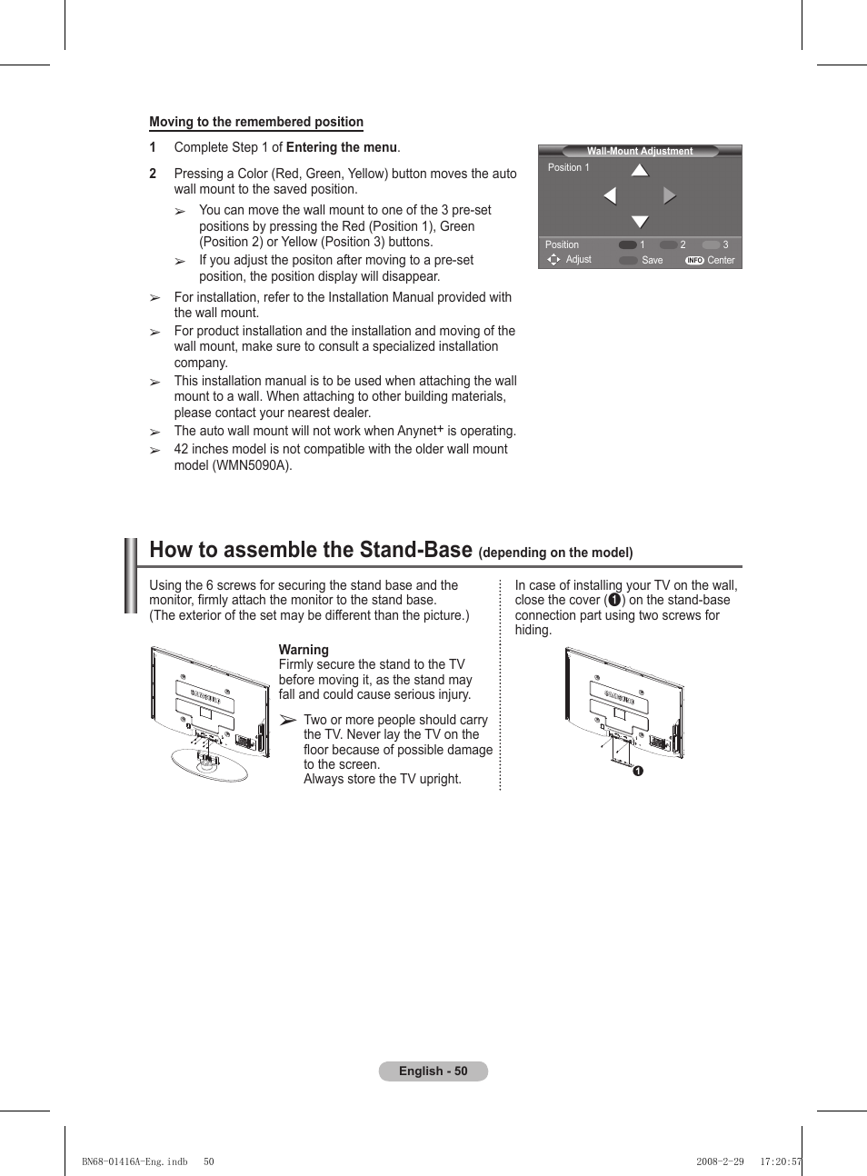 How to assemble the stand-base | Samsung BN68-01416A-00 User Manual | Page 50 / 425