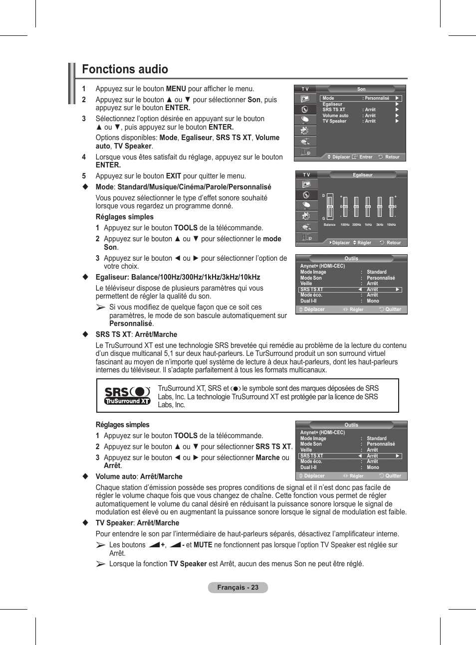 Fonctions audio | Samsung BN68-01416A-00 User Manual | Page 76 / 425