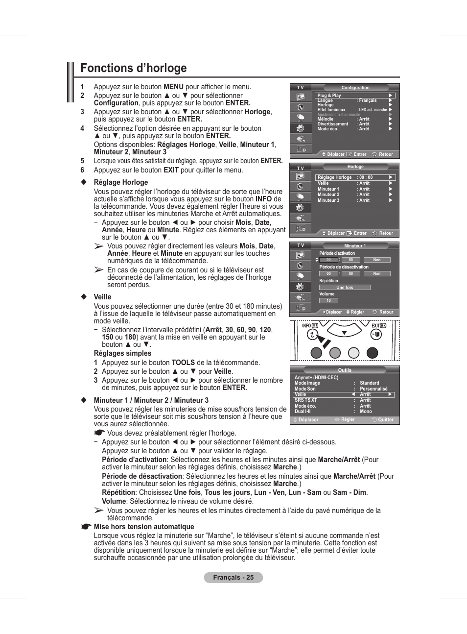 Fonctions d’horloge | Samsung BN68-01416A-00 User Manual | Page 78 / 425