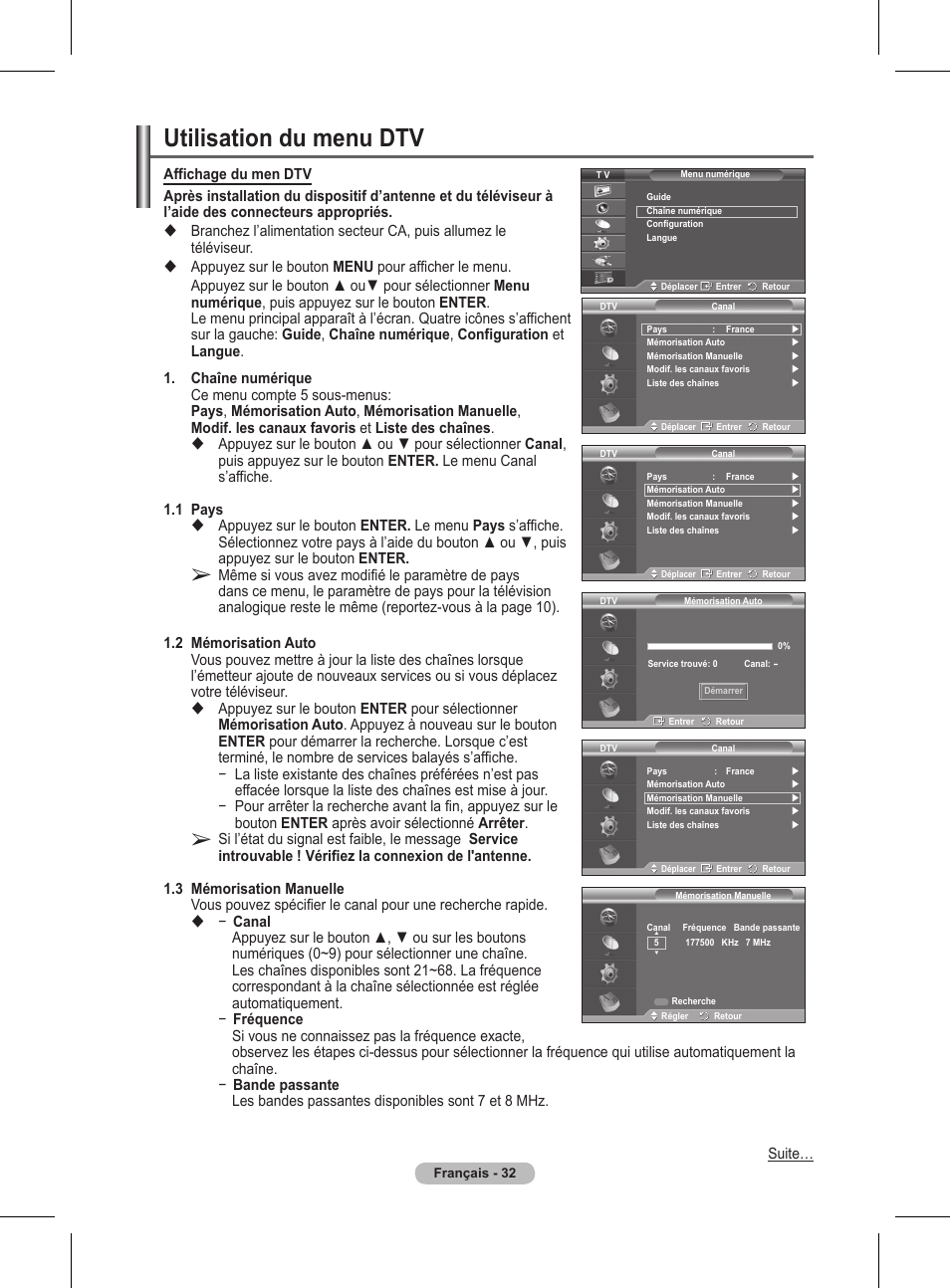Utilisation du menu dtv | Samsung BN68-01416A-00 User Manual | Page 85 / 425