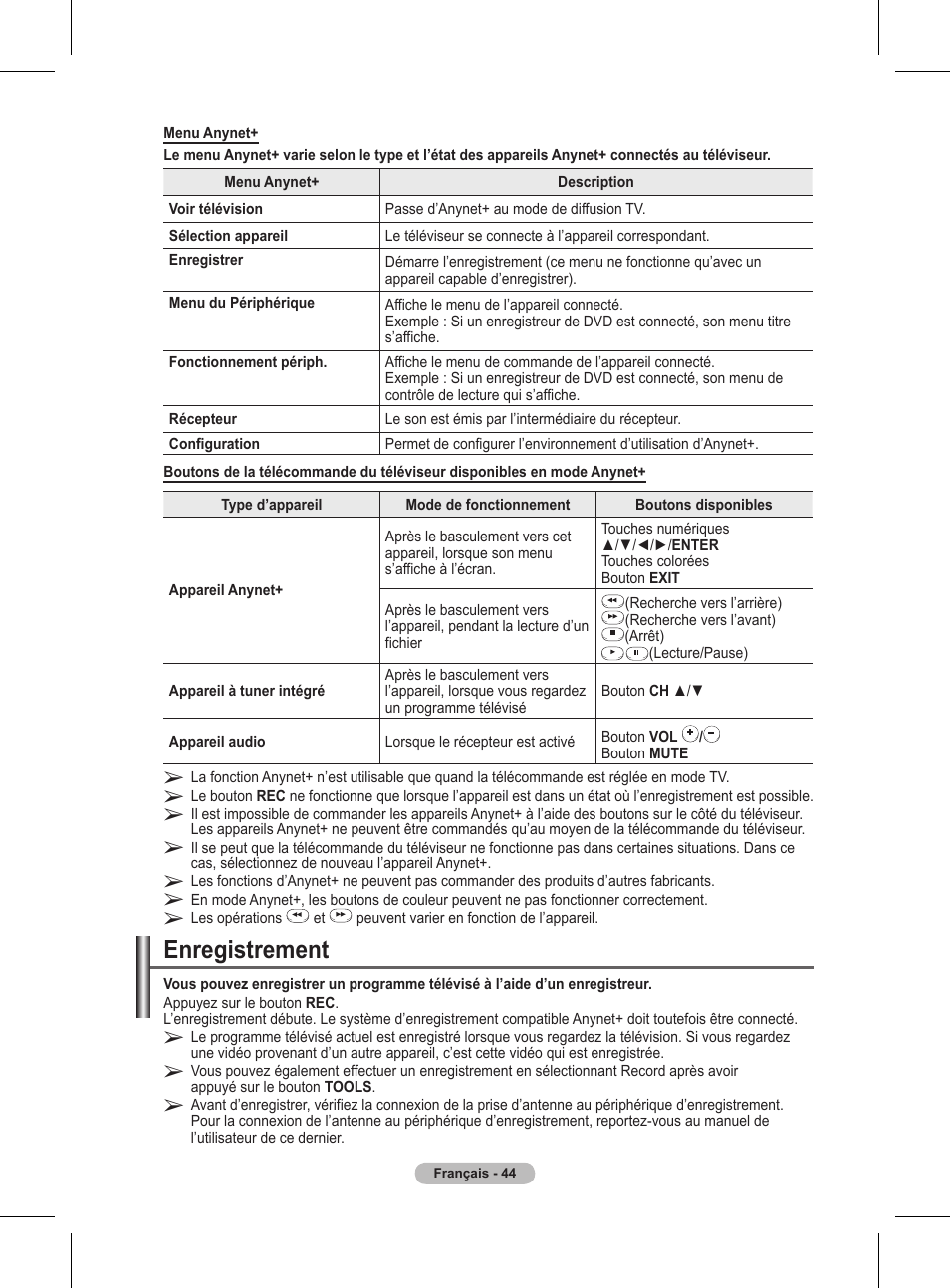 Enregistrement | Samsung BN68-01416A-00 User Manual | Page 97 / 425