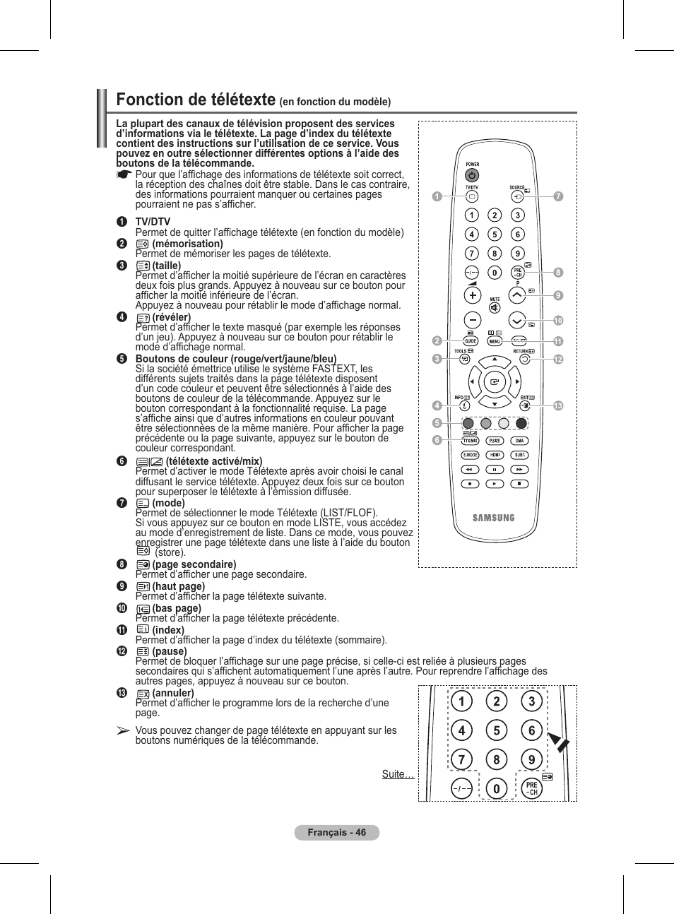Fonction de télétexte | Samsung BN68-01416A-00 User Manual | Page 99 / 425