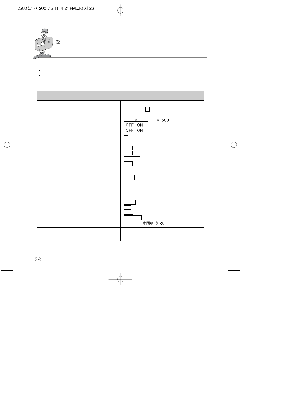 Setting up the shooting function | Samsung Digimax 200 User Manual | Page 26 / 62