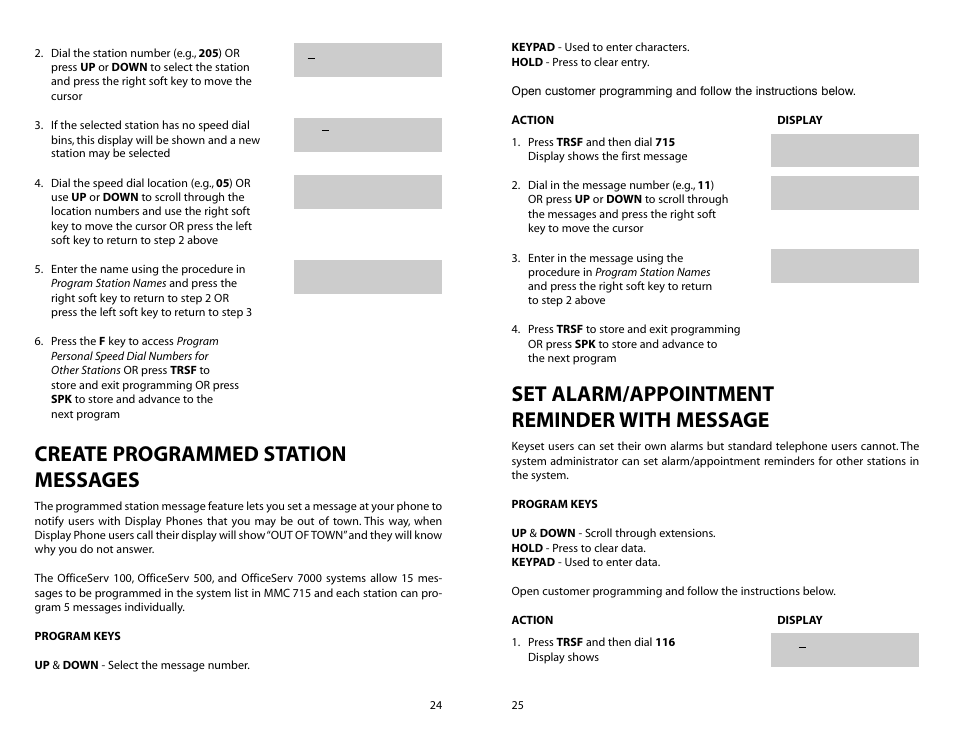 Create programmed station messages, Set alarm/appointment reminder with message | Samsung OFFICESERV 700 User Manual | Page 16 / 22