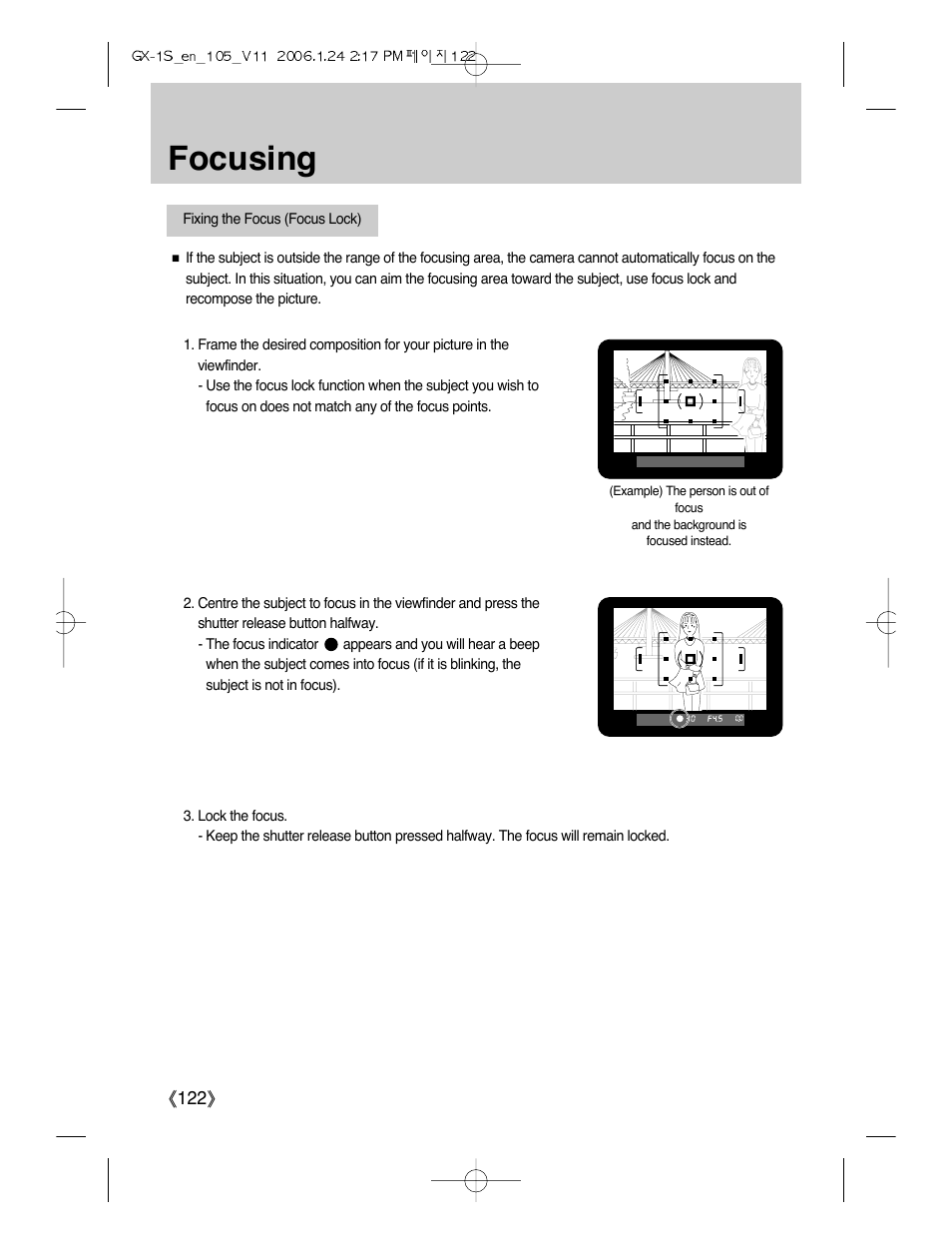 Focusing | Samsung Digimax GX-1S User Manual | Page 123 / 214