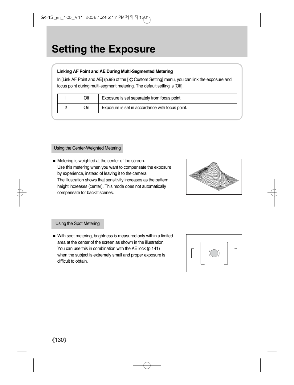 Setting the exposure | Samsung Digimax GX-1S User Manual | Page 131 / 214