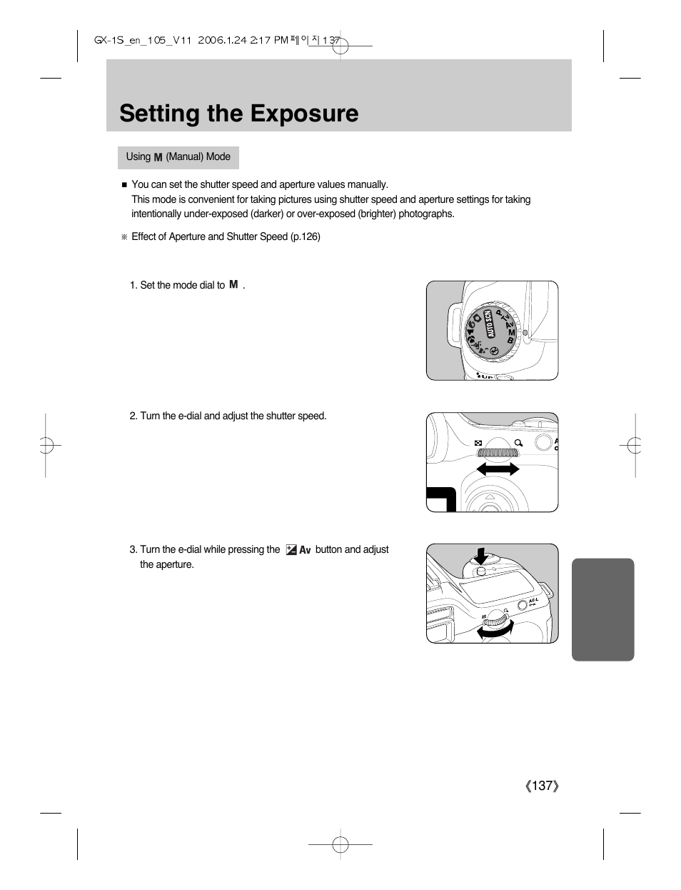 Setting the exposure | Samsung Digimax GX-1S User Manual | Page 138 / 214