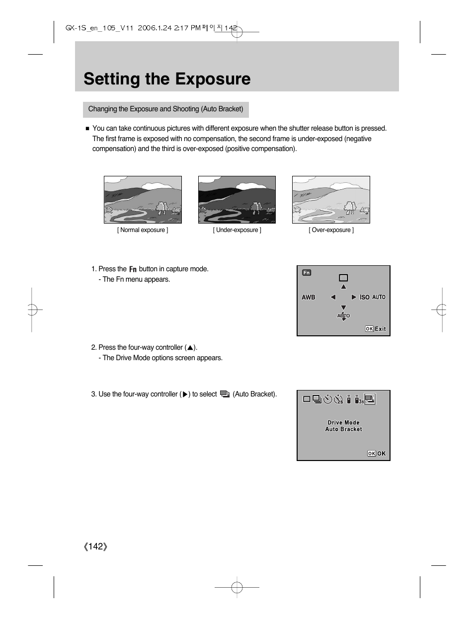 Setting the exposure | Samsung Digimax GX-1S User Manual | Page 143 / 214