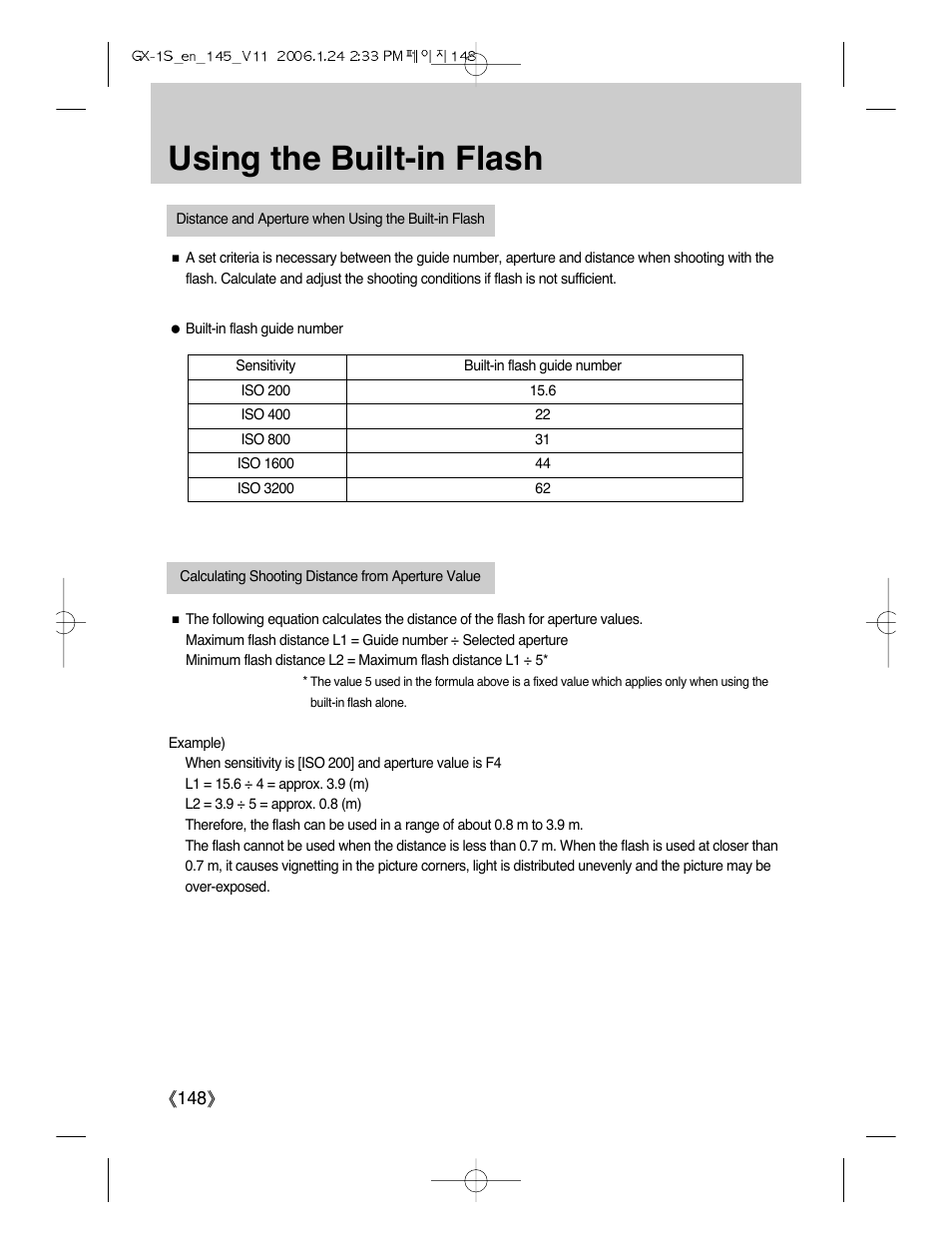 Using the built-in flash | Samsung Digimax GX-1S User Manual | Page 149 / 214