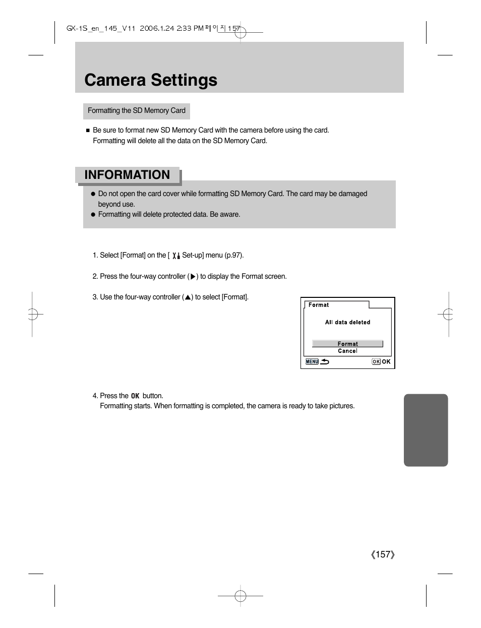 Camera settings, Information | Samsung Digimax GX-1S User Manual | Page 158 / 214
