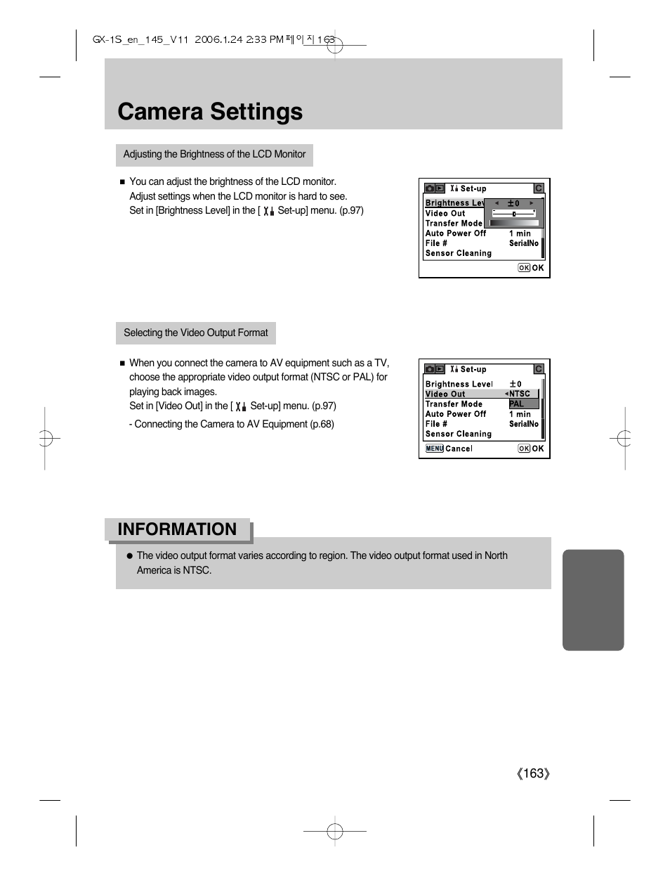 Camera settings, Information | Samsung Digimax GX-1S User Manual | Page 164 / 214