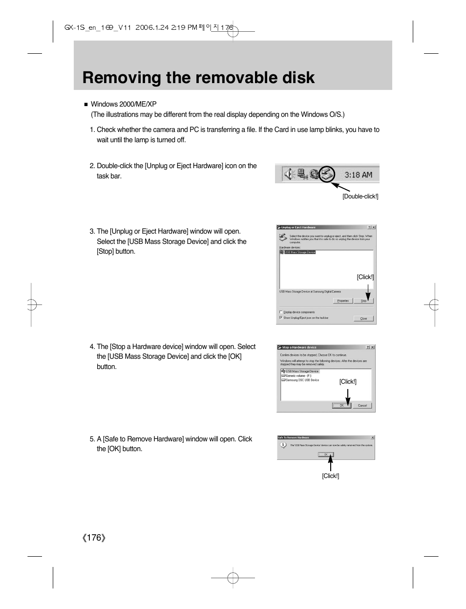 Removing the removable disk | Samsung Digimax GX-1S User Manual | Page 177 / 214