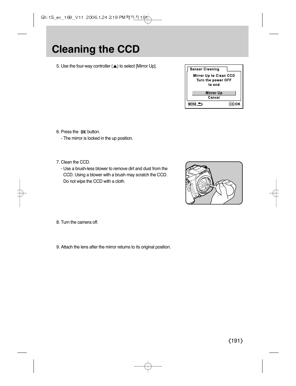 Cleaning the ccd | Samsung Digimax GX-1S User Manual | Page 192 / 214