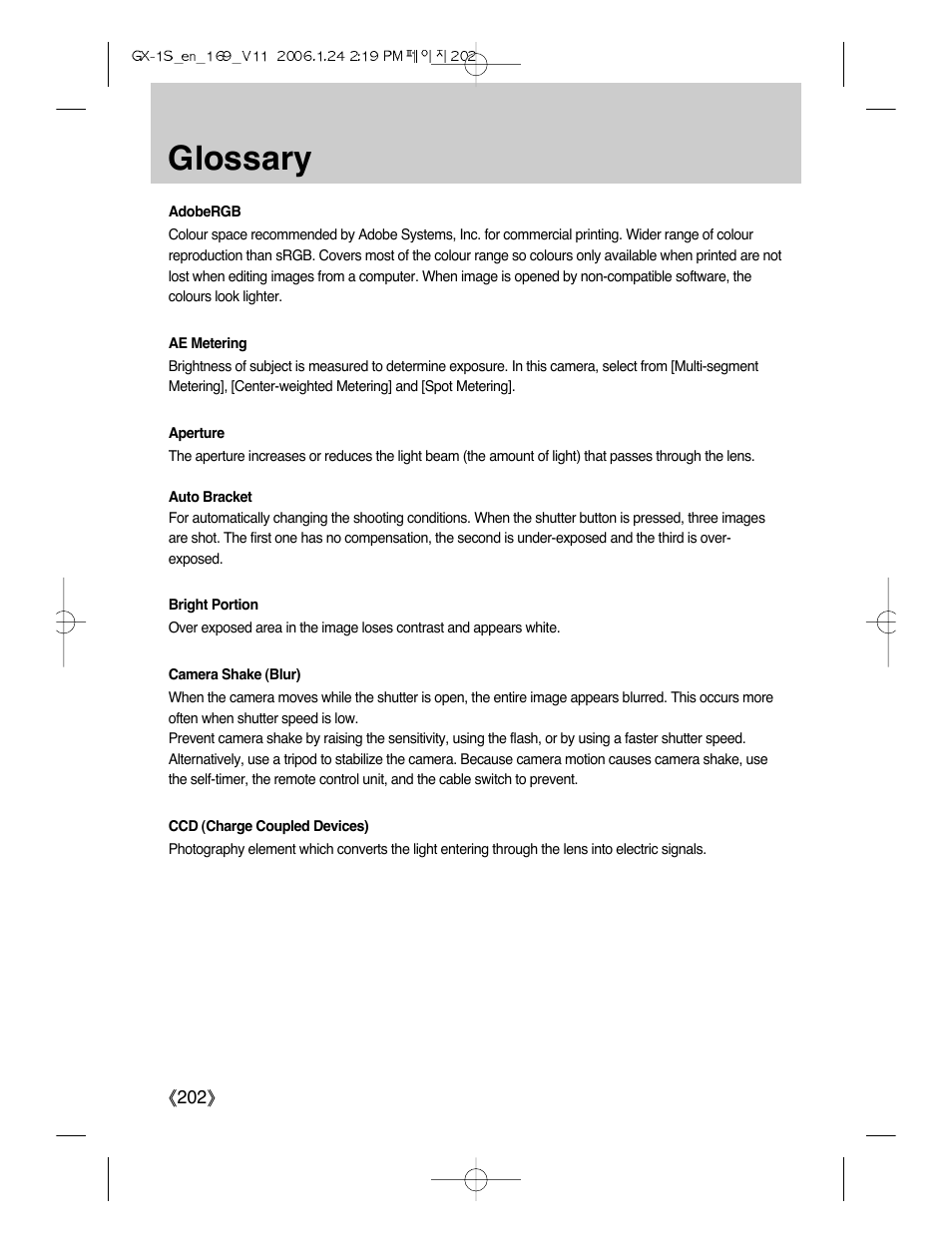 Glossary | Samsung Digimax GX-1S User Manual | Page 203 / 214