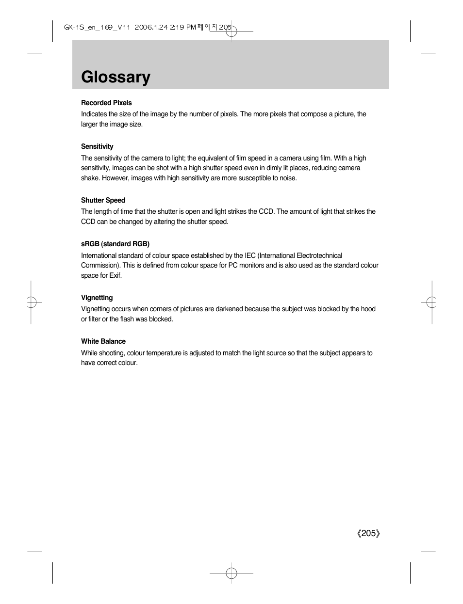 Glossary | Samsung Digimax GX-1S User Manual | Page 206 / 214