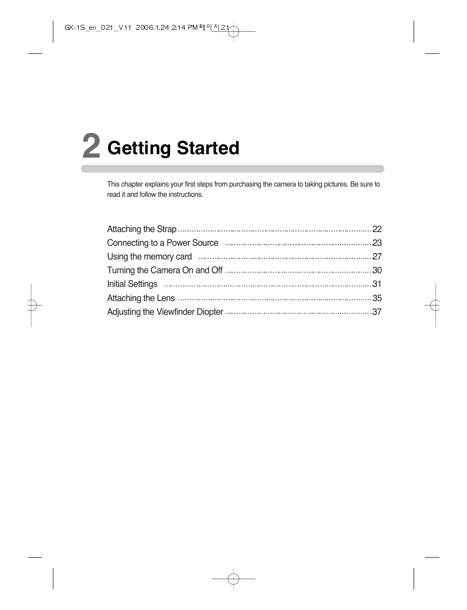 Getting started | Samsung Digimax GX-1S User Manual | Page 22 / 214